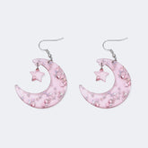 Pretty Shiny Pink Moon With Shiny Star Earrings