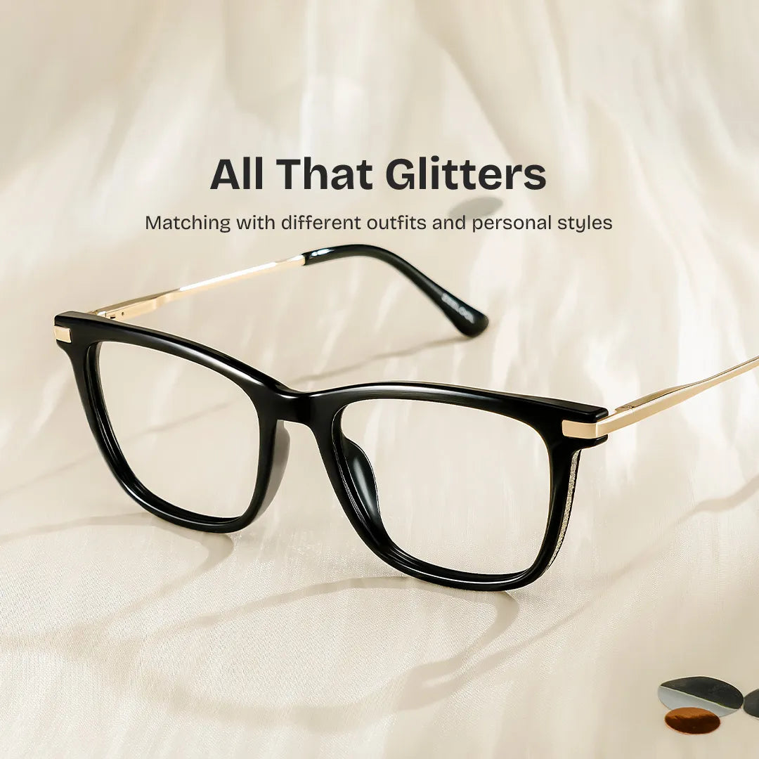 Selena Rectangle Black Glasses
