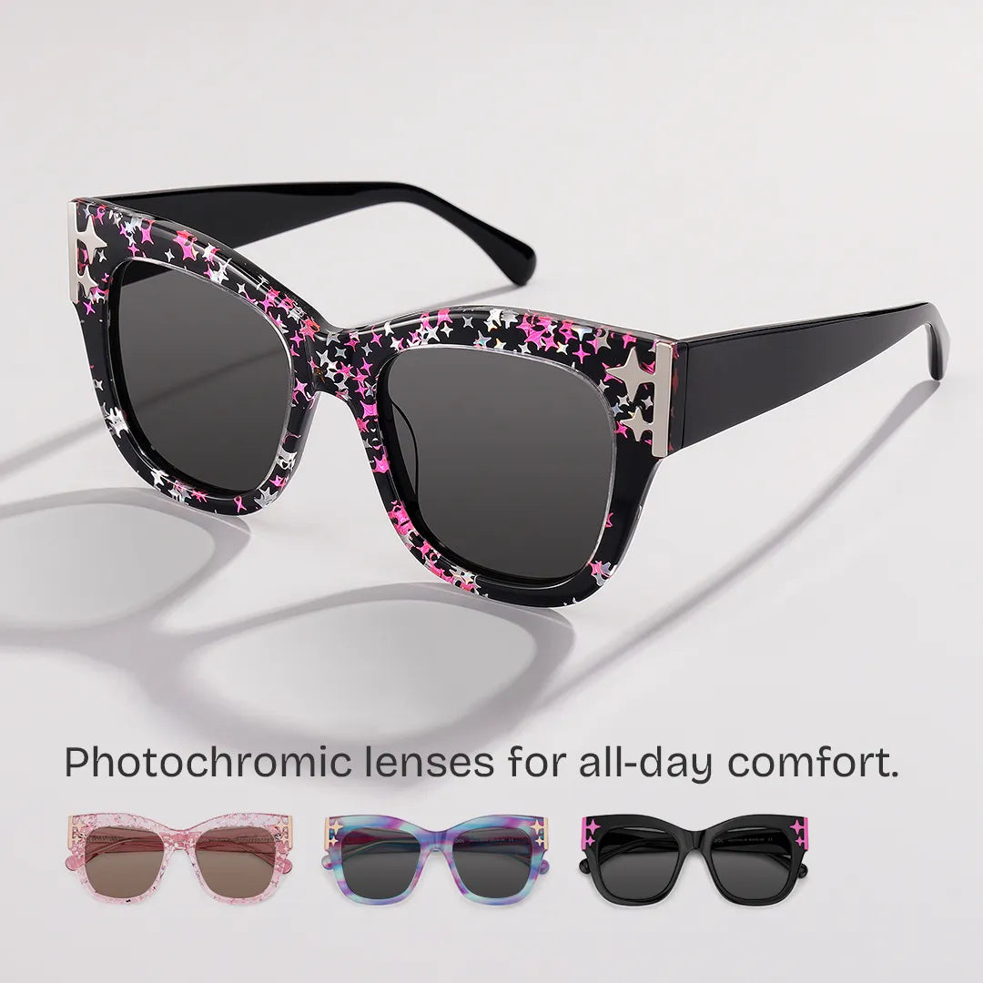 Minfia Square Black Pink Glasses