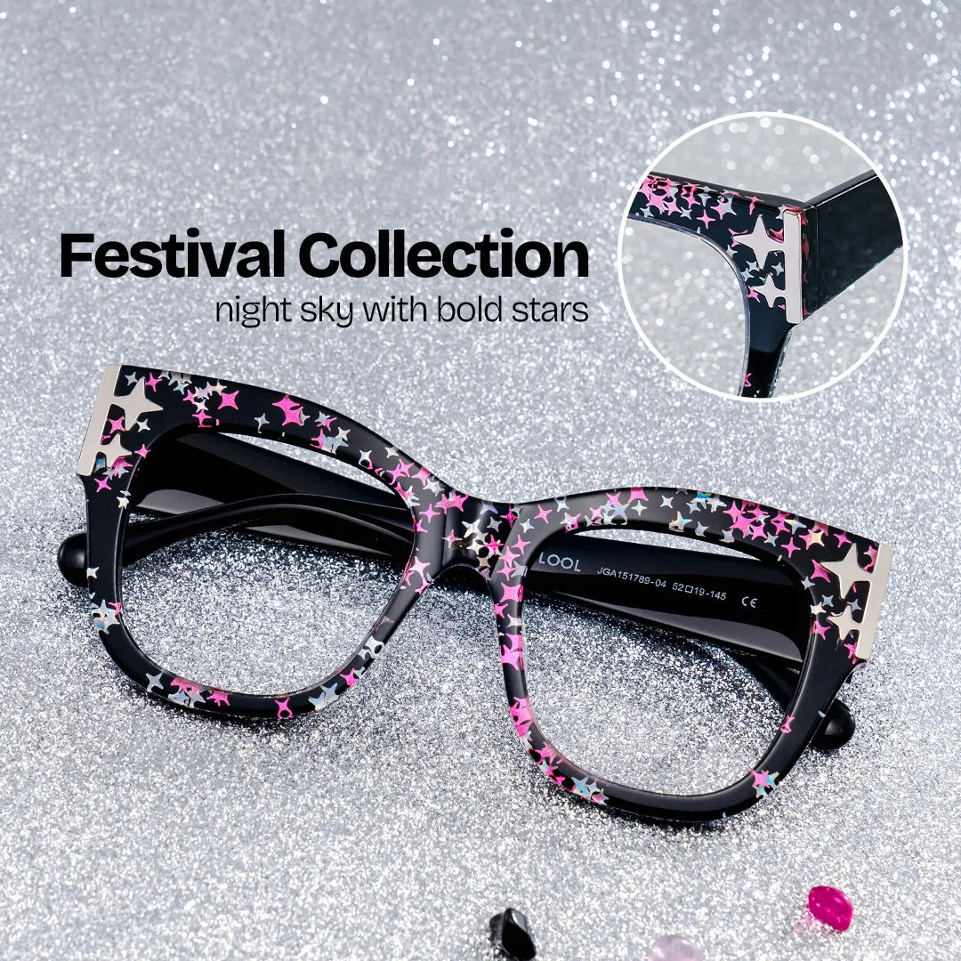 Minfia Square Black Pink Glasses
