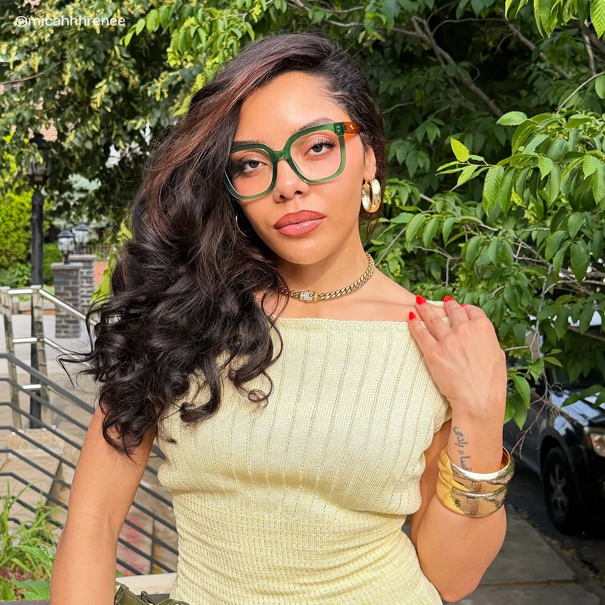 Ebony Square Green Glasses