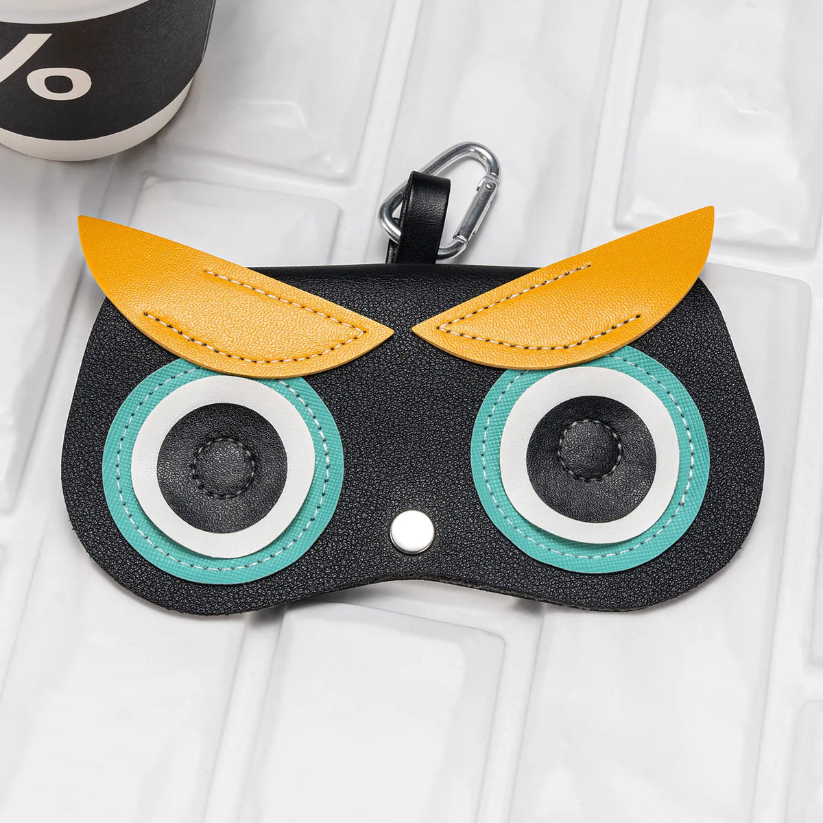 Black Yellow Owl Shape Eyeglasses Bag With Hook