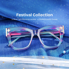 Minfia Square Blue Purple Glasses