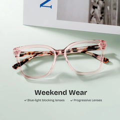 Sage Rectangle Pink Glasses