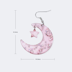 Pretty Shiny Pink Moon With Shiny Star Earrings