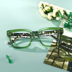 Zinnia Rectangle Green Glasses