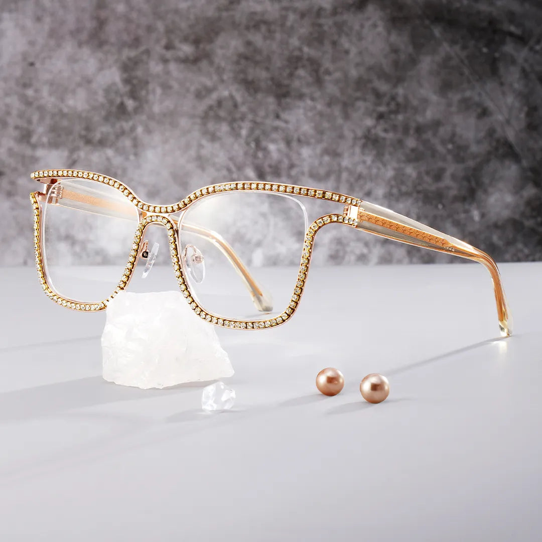 Shine Square Gold White Glasses